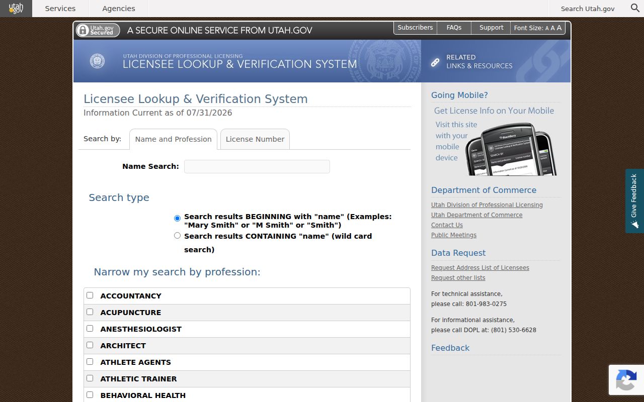 Draper people directories Utah professional license lookup