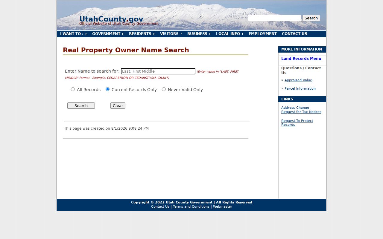 Draper public records name search for Utah County property owners