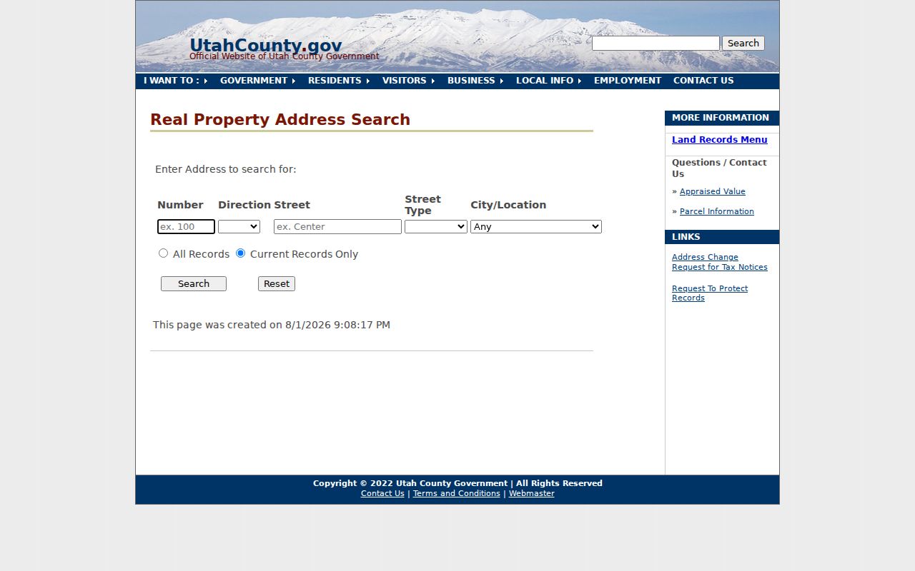 Draper public records address fields in Utah County Land Records